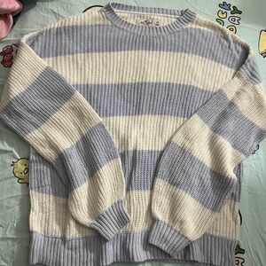 Hollister striped white and light blue knit sweater